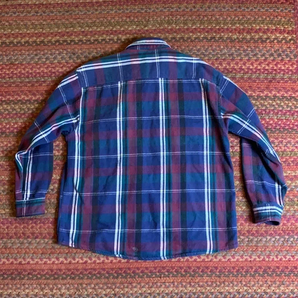 90s VINTAGE BOYFRIEND FLANNEL BUTTON UP Blue Size L - Image 6