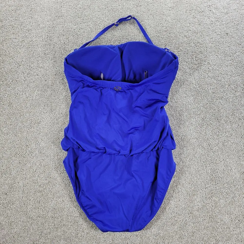 Jantzen One Piece Swimsuit Womens 10 Blue Braided Halter Bandeau Blouson Beach - Image 13