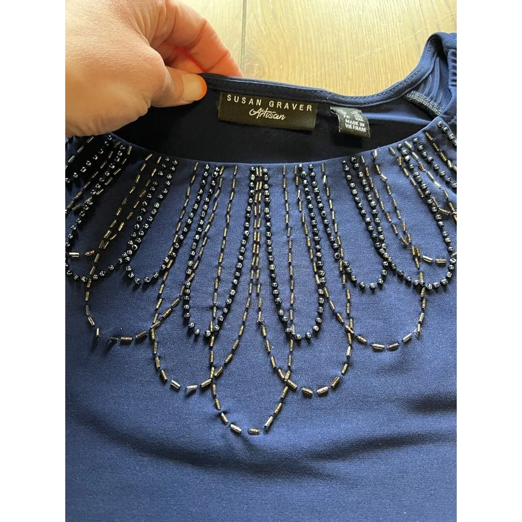 SUSAN GRAVER Artisan Womens Size US 1X Beaded Tunic Shirt Ruffle Shoulders City‎ - Image 3