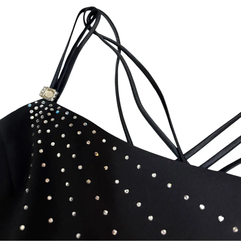 Vintage Cachet Gemstone Embellished Strappy Asymmetrical Hem Satin 90's Dress Black Size 10 - Image 5