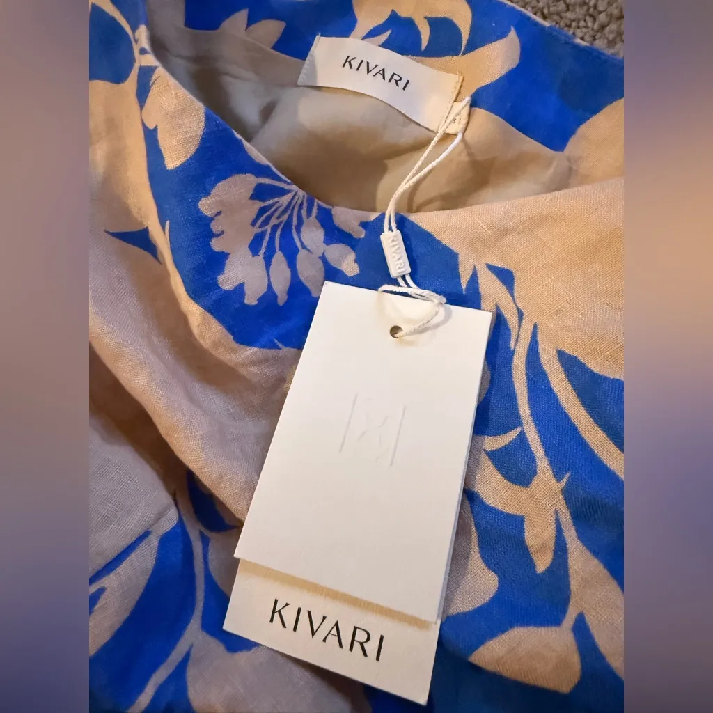 KIVARI Aurora One Shoulder Mini Dress – Blue Floral Linen – Size XS / US 2 – NWT - Image 8