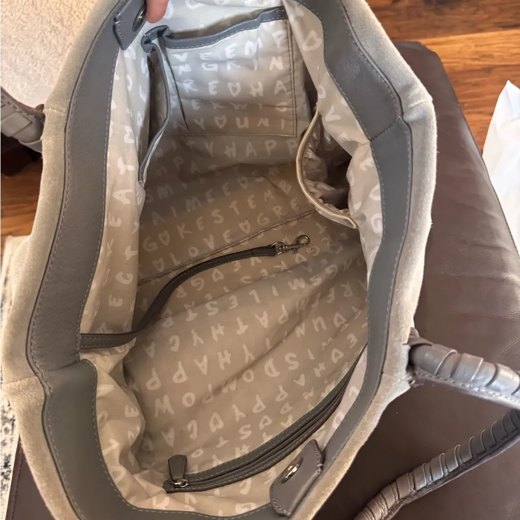 Aimee Kestenberg Designer Gray Suede Tote Bag - Image 9