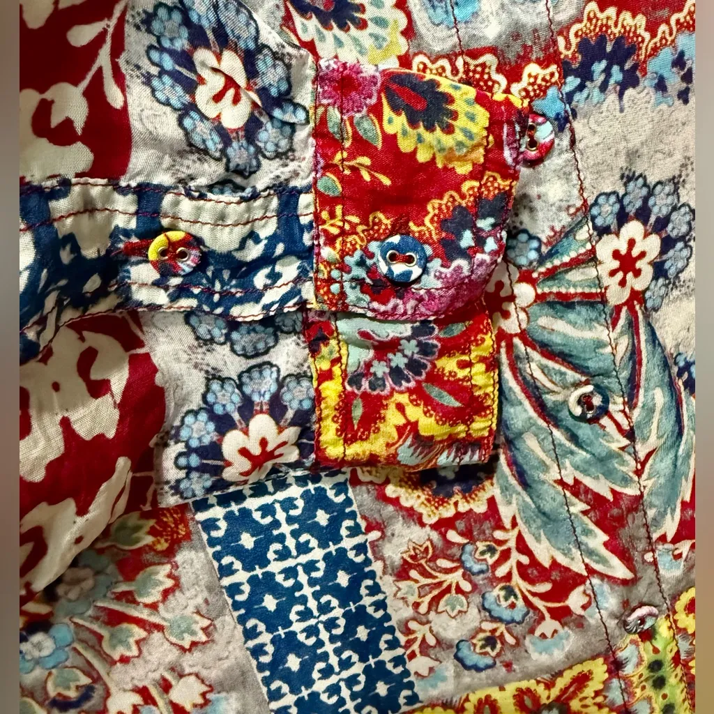 Johnny Was Multicolor Floral Patchwork Print Boho‎ Button Down Blouse Shirt XS - Image 4