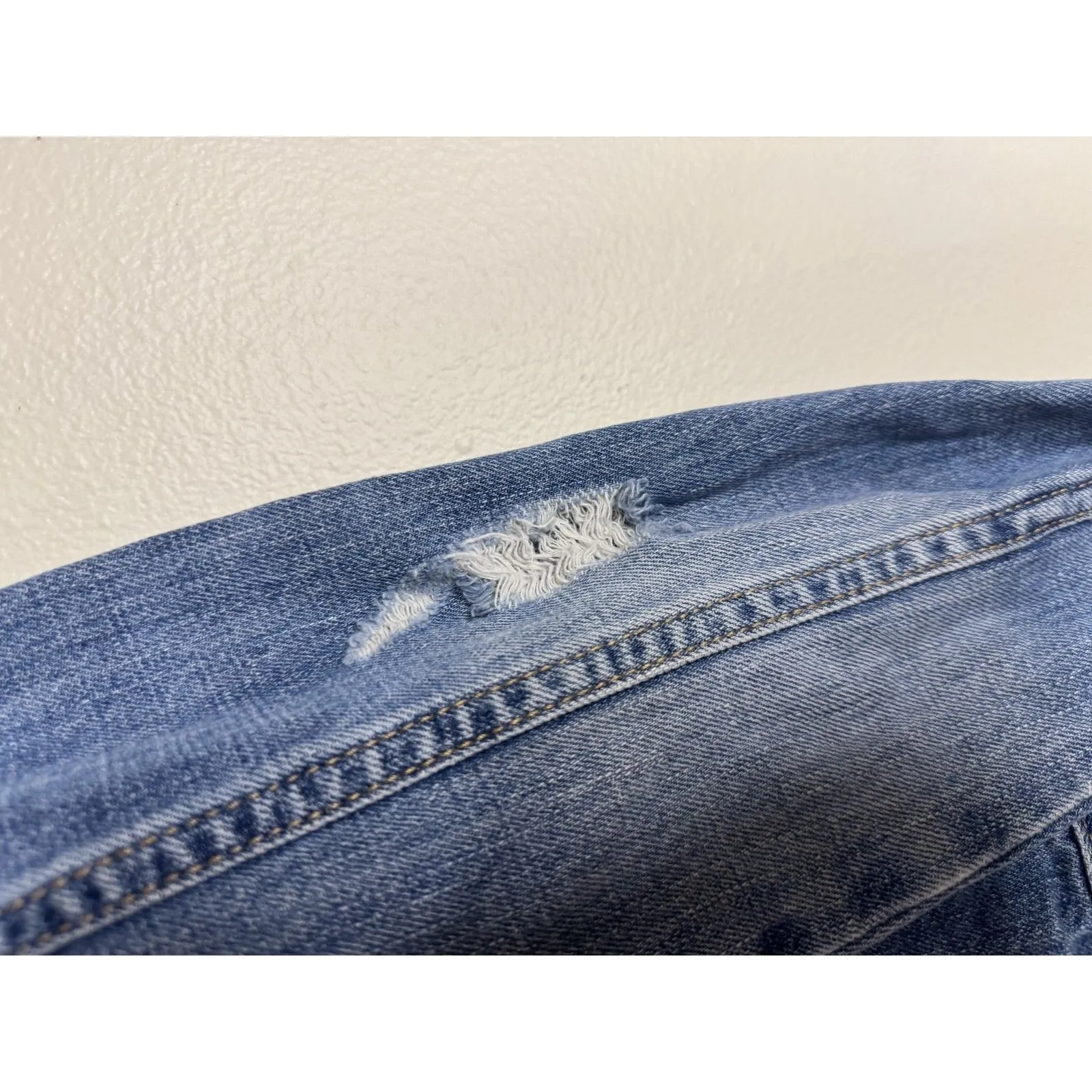 Abercrombie & Fitch Jacket Womens Small Blue Denim Distressed Jean Trucker Coat - Image 14