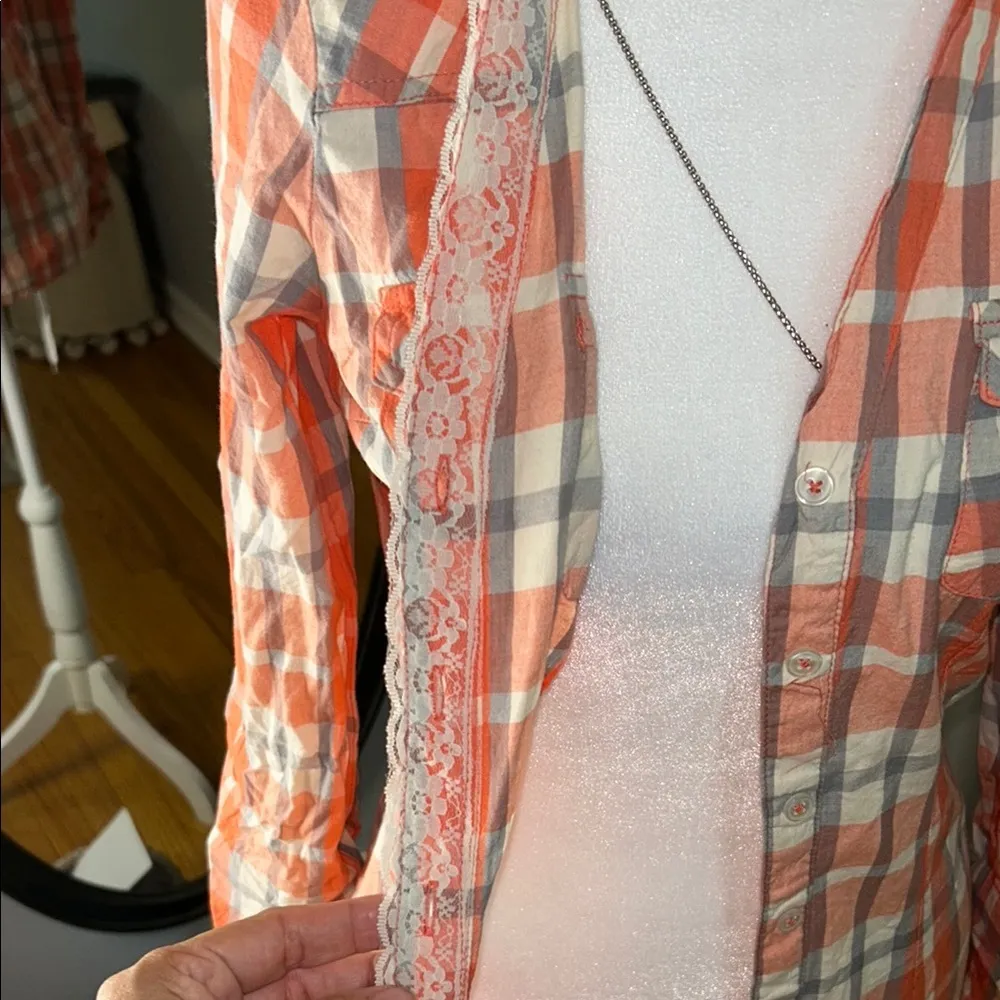 love, Fire Vibrant Orange and Gray Plaid Shirt - Image 6