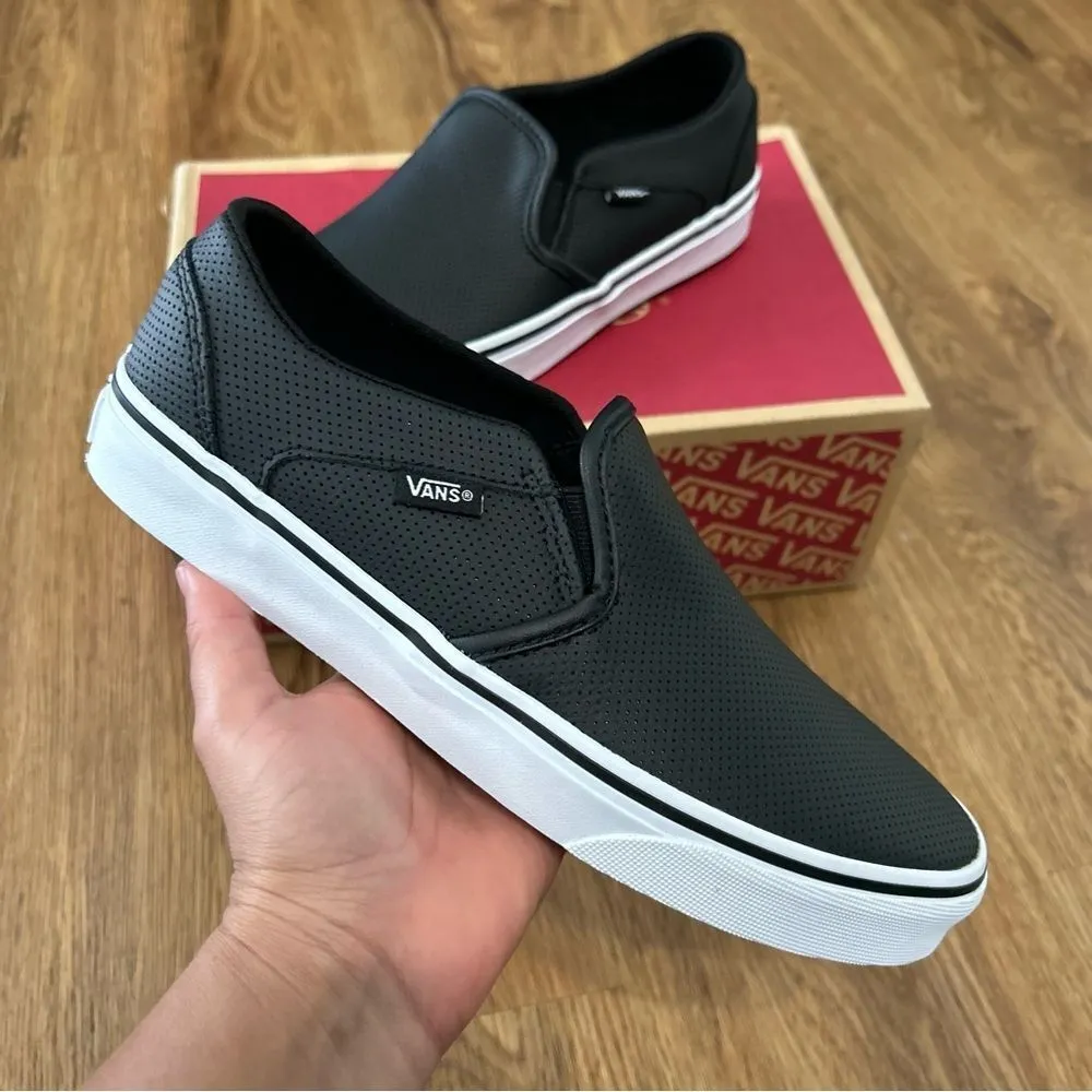 VANS off the wall black leather slip on shoes sneakers women’s 8 new - Image 7