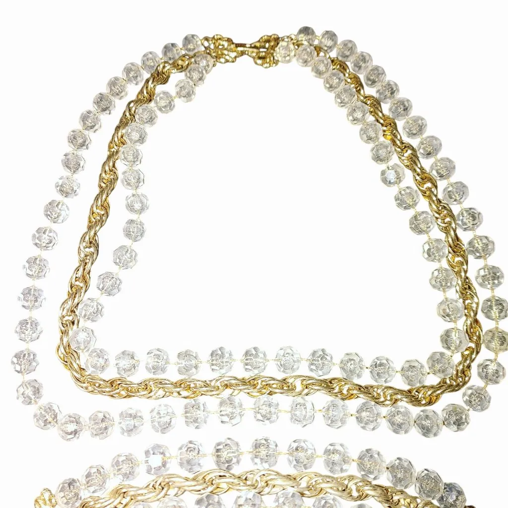 Sarah Coventry Necklace Bracelet Clear Crystal Gold Tone Multi Strand Elegant - Image 3