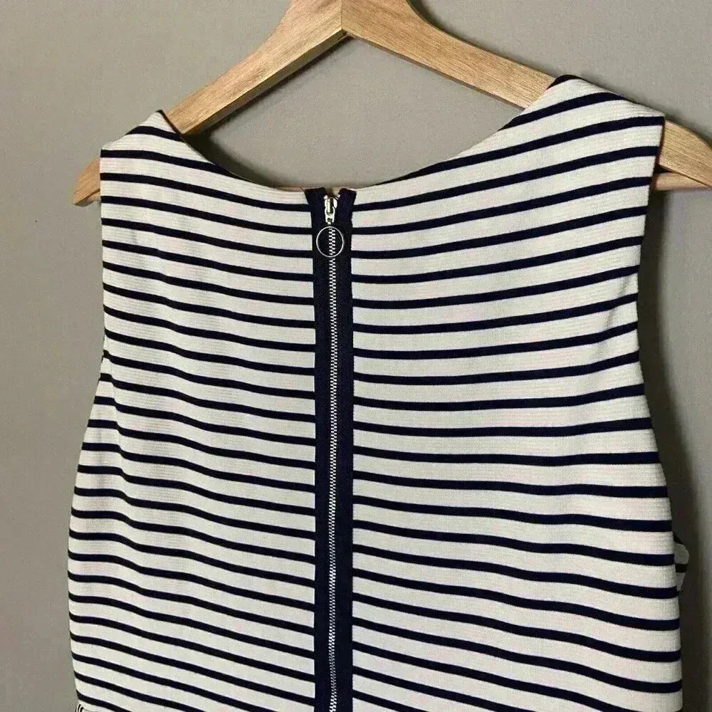 Just Taylor Size 14‎ Navy Blue/White Striped Floral Midi Sleeveless Dress Blue - Image 6