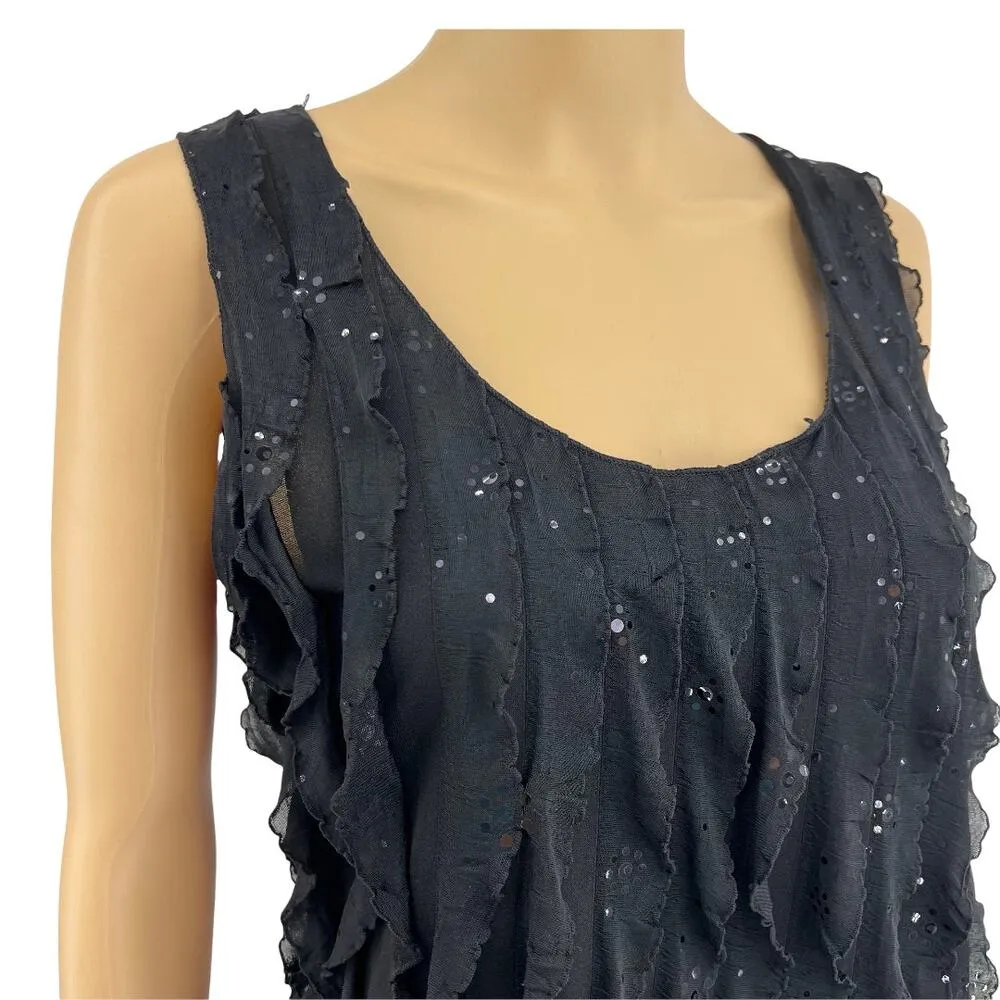 New York City Design Co MEDIUM Y2K Black Sequin Sparkle Party Blouse Top - Image 2
