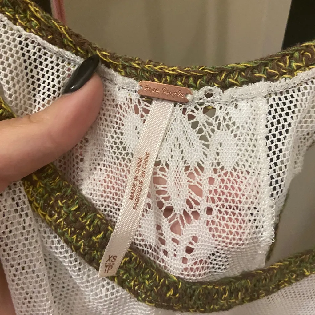 FP Vintage White Lace Pool Dress with Green Stitch - Image 4