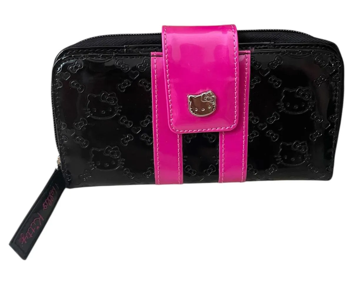 Loungefly Sanrio Hello Kitty Embossed Wallet Clutch Striped Hot Pink Black - Image 1