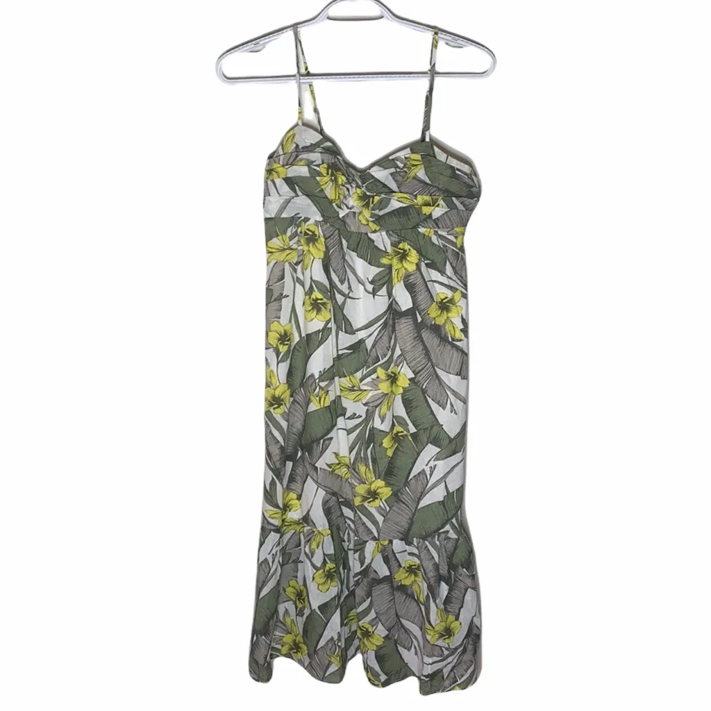 New Banana Republic Factory front knot linen floral tropical midi dress sz 0 Yellow - Image 2