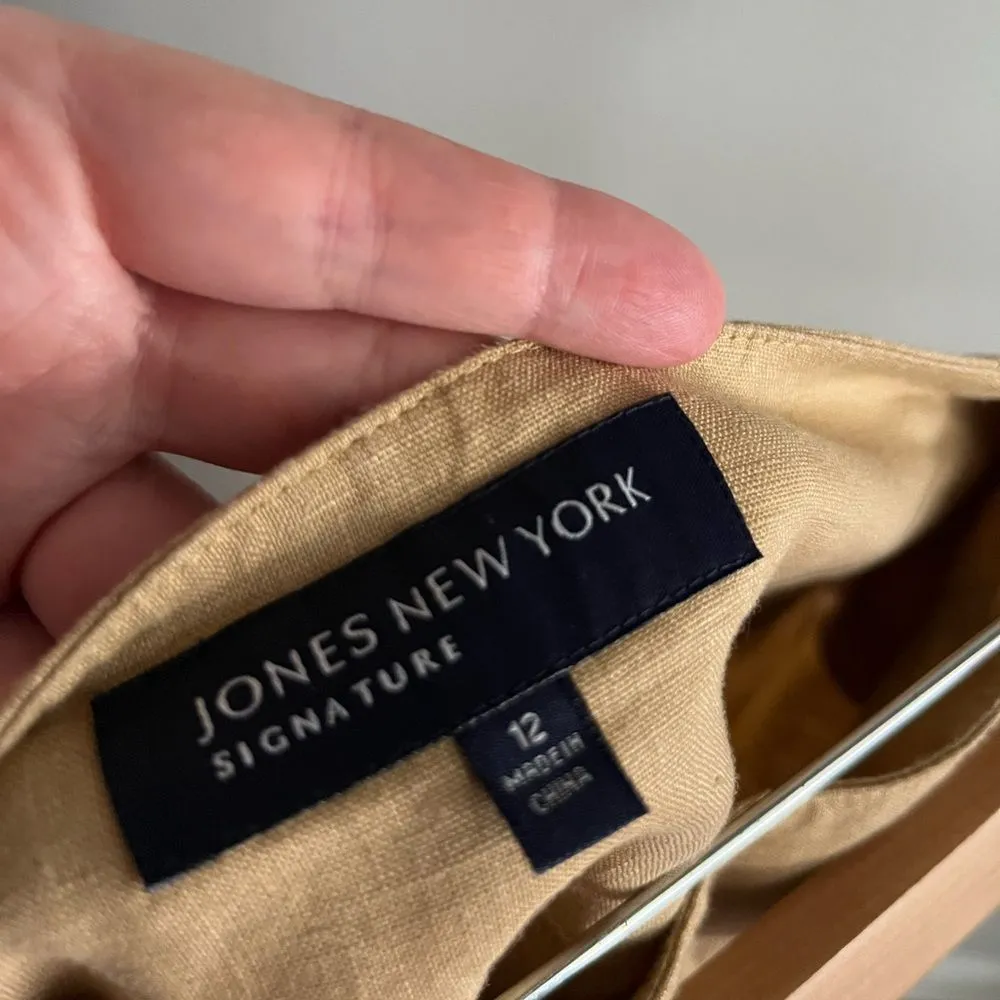 Jones New York Linen Midi Skirt Tan A-Line Belted High Waist Size 12 - Image 7