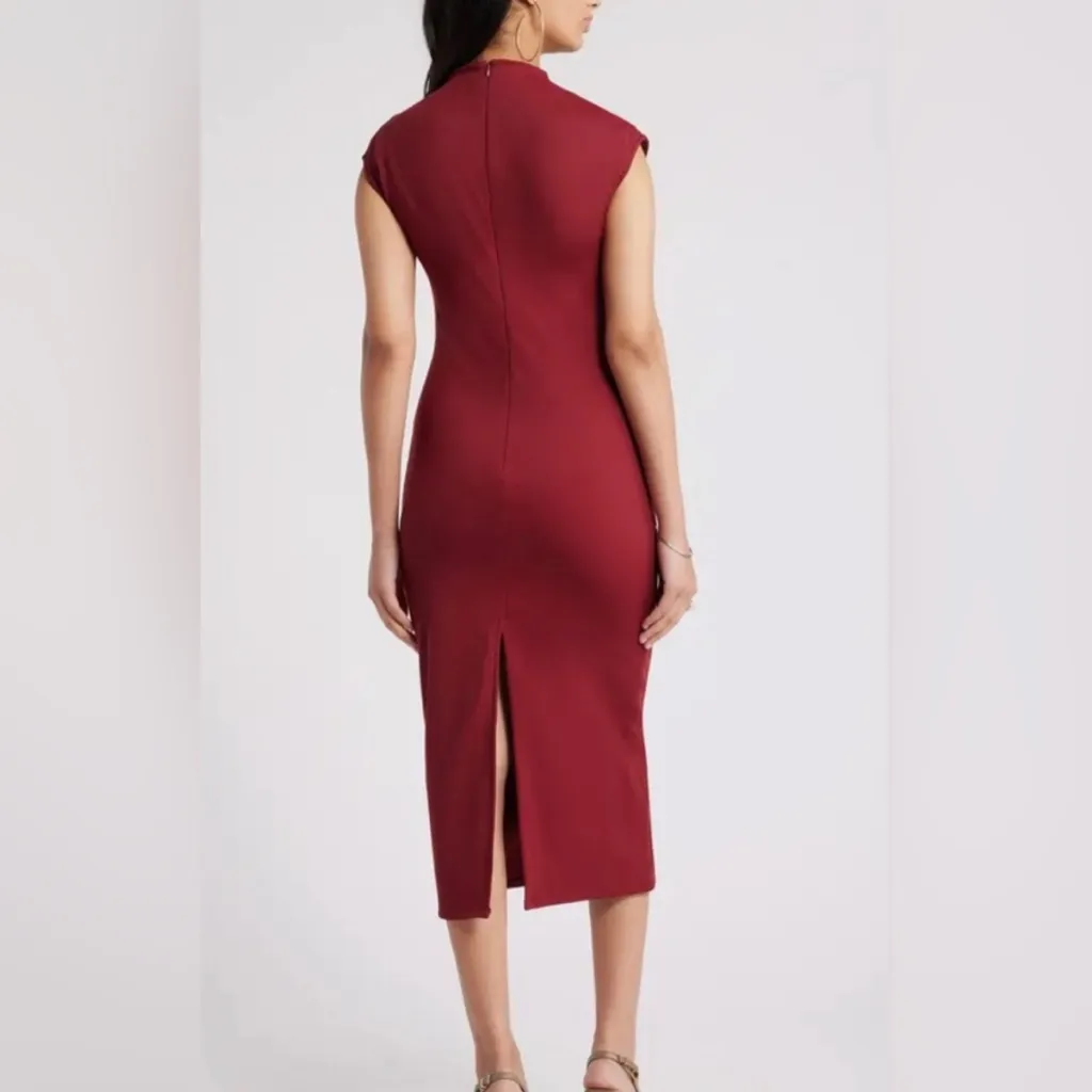 Open Edit Smooth Edit Funnel Neck Burgundy Wine Red Midi Dress Size M NWT - Image 2