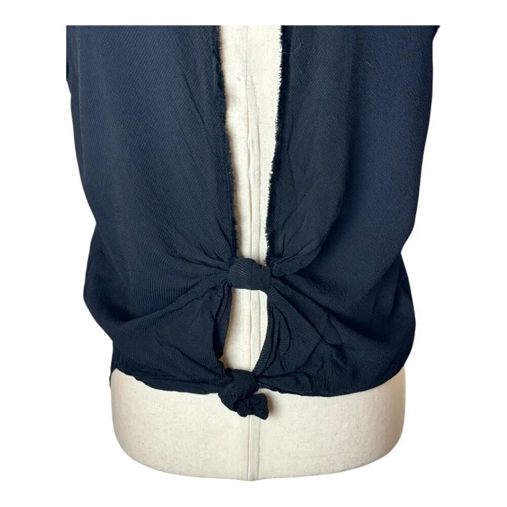 Helmut Lang ‎ Shirt Women Small Black Jacquard Split Back Knot Button Front Top - Image 8