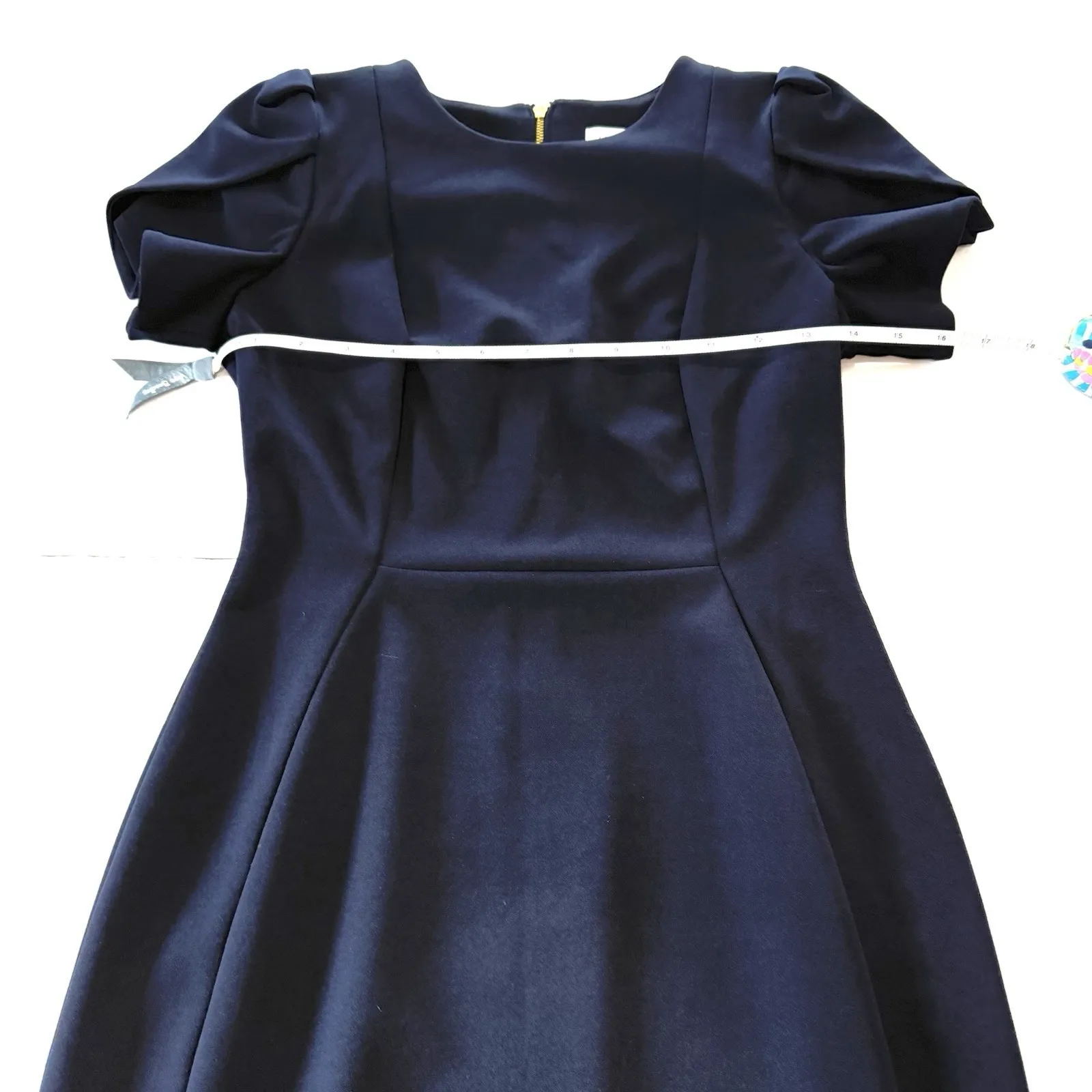 Calvin Klein Navy‎ Blue Tulip Sleeve Stretch Crepe Sheath Dress Size 2 - Image 9