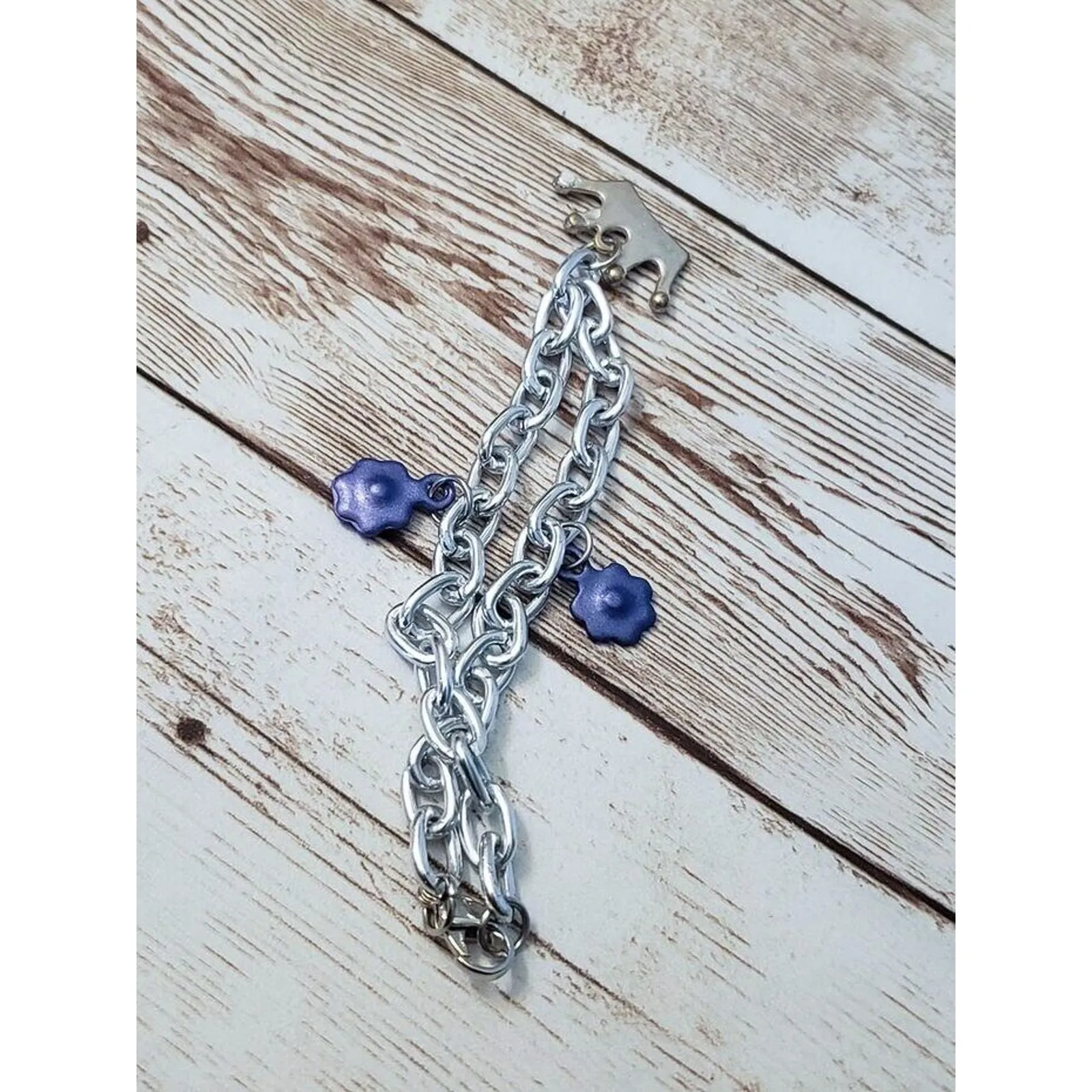 Silver Tone Bracelet with Queen Crown & Flowers - Image 3