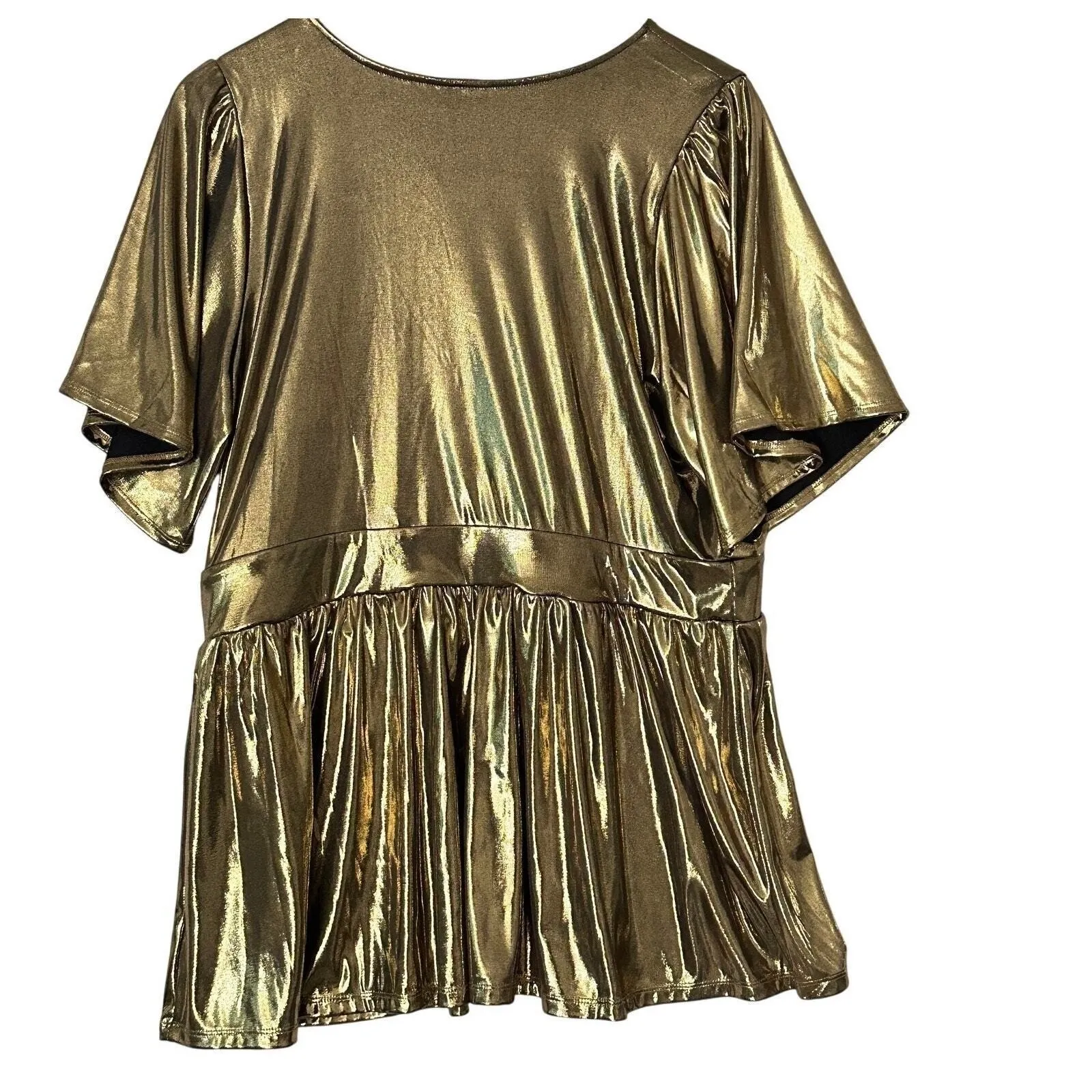 Torrid Top Liquid Shine Peplum‎ Blouse Sz 18/20 Gold Metallic Party New - Image 5