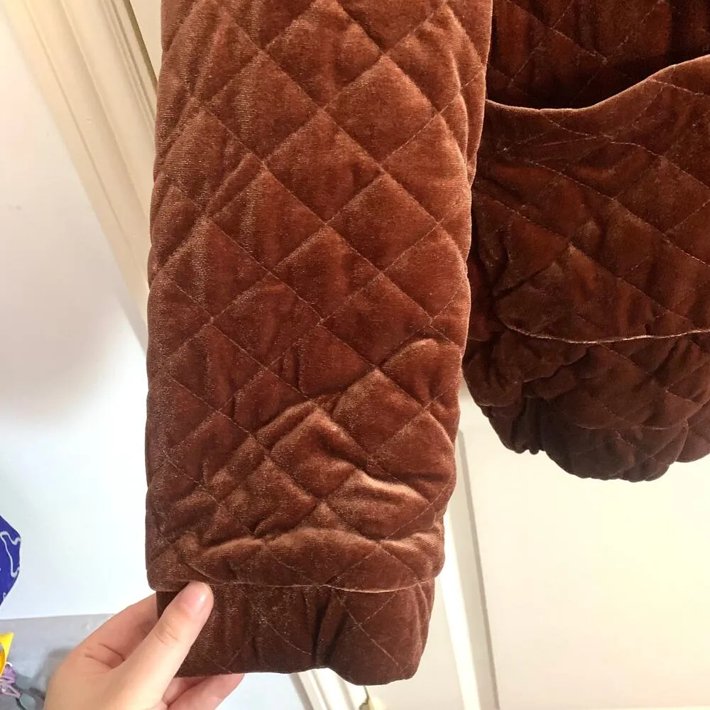 Cider Oversized Velour Zip Up Quilted Coat in Brown - Image 7