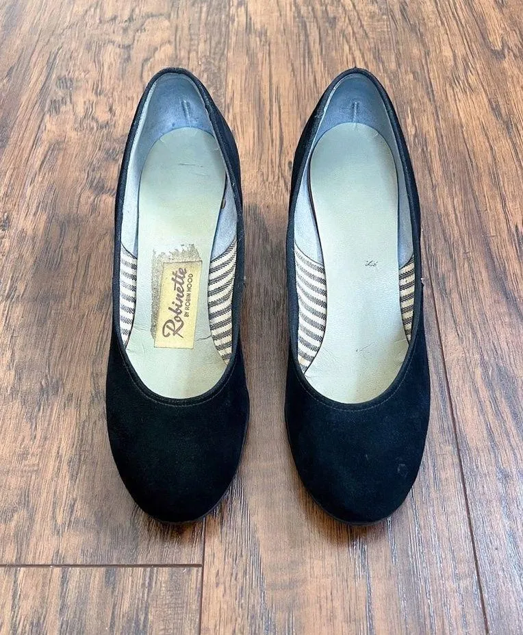 vintage • 1950s black suede pumps babydoll pinup heels retro rockabilly Size 5 - Image 3
