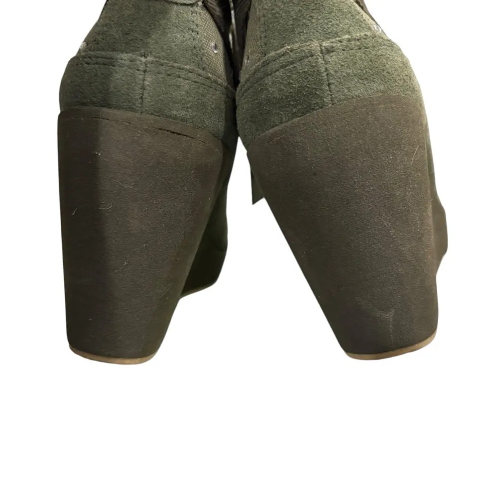 Very Volatile Vtg Y2K Rockabilly Suede/Canvas Ribbon Tie Rhinestone Accent Wedge - Image 10