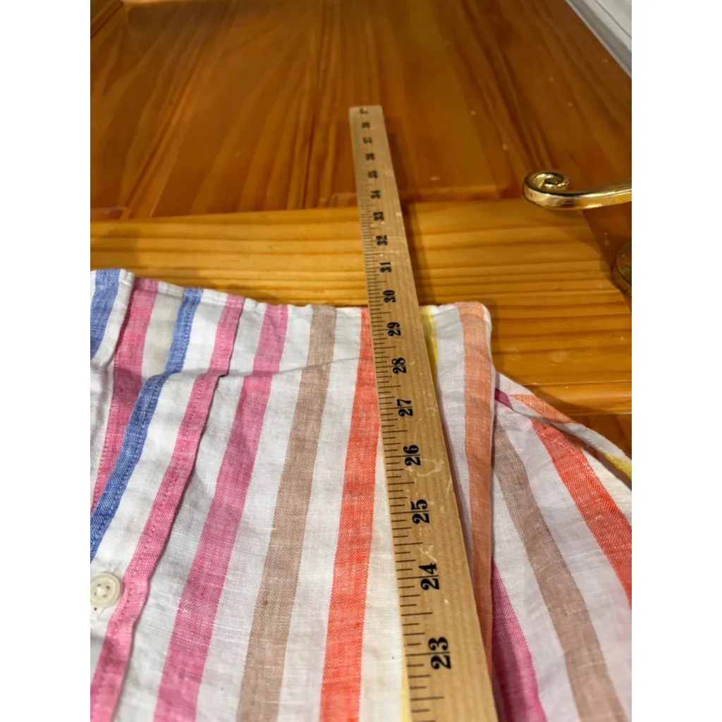 Talbots Linen Shirt L Rainbow Stripe Button Down NWT Coastal Resort Spring - Image 6