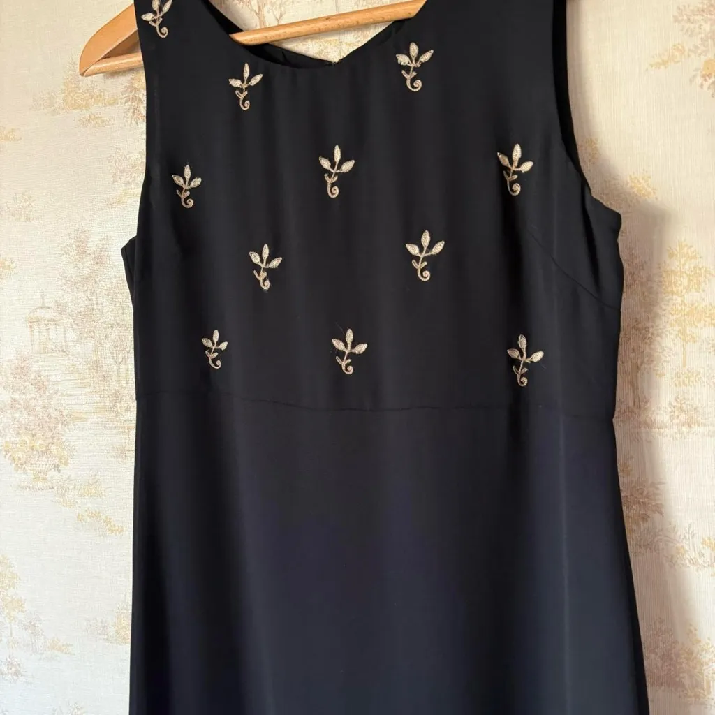 Vintage 90s dark navy blue floral embroidered boho cottagecore maxi dress size 4 Black - Image 6