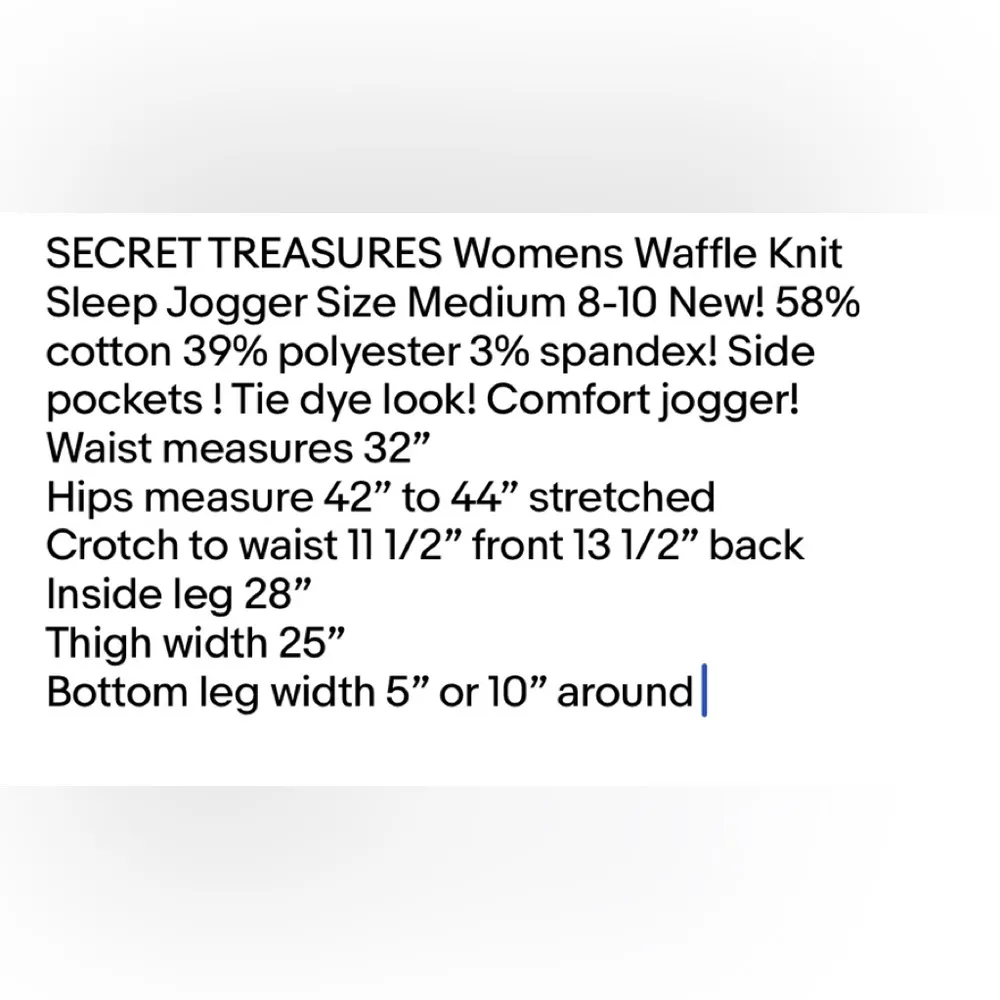 SECRET TREASURES Womens Waffle Knit Sleep Jogger Size Medium 8-10 Tie Dye New - Image 7