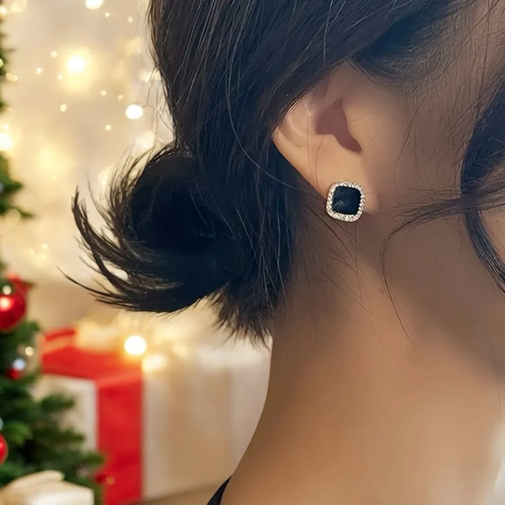 Chic Geometric Square‎ Stud Earrings Gold Plated, with Sparkling Rhinestones - Image 8