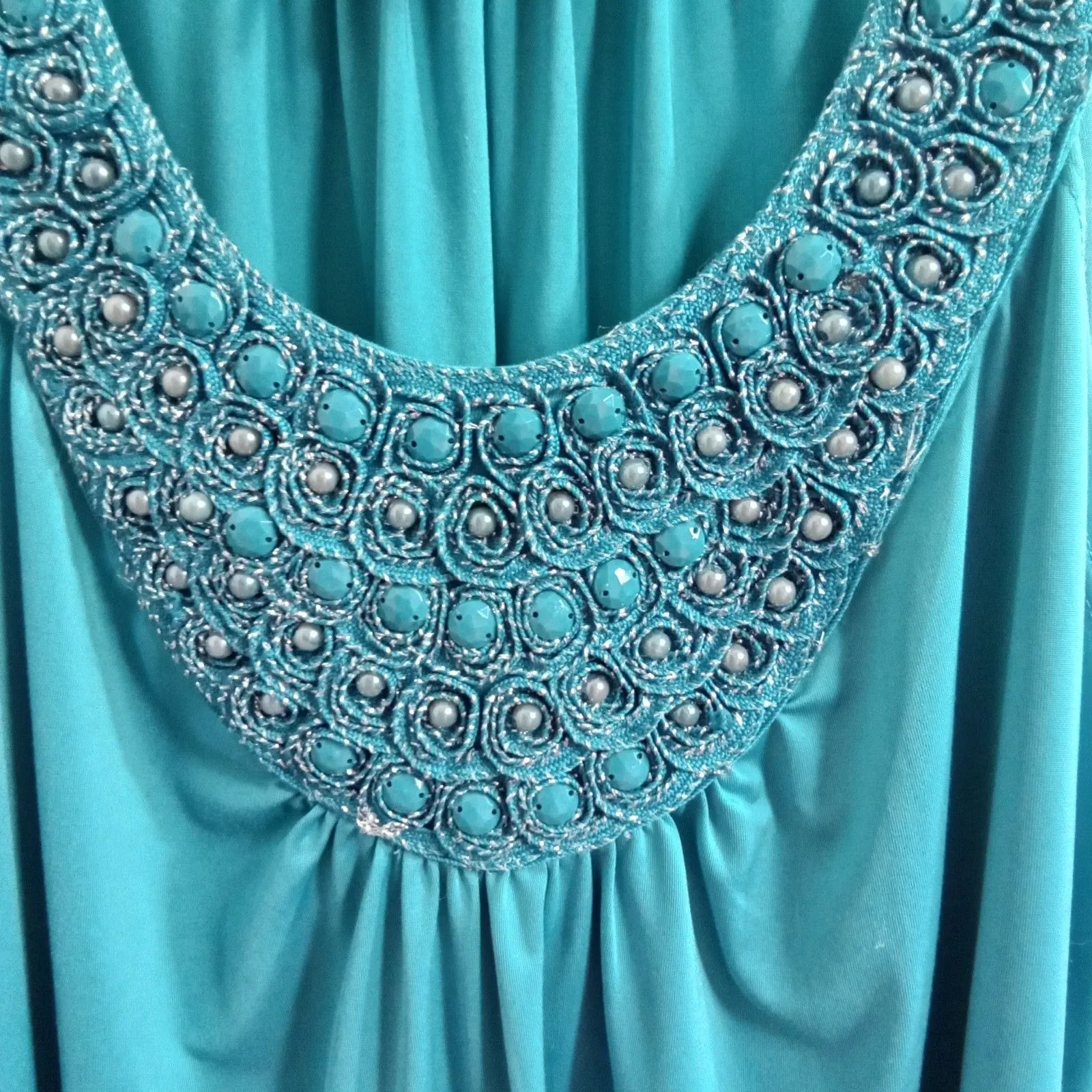 iz Byer Tank Beaded Blue Pleated Women‎ XL - Image 3