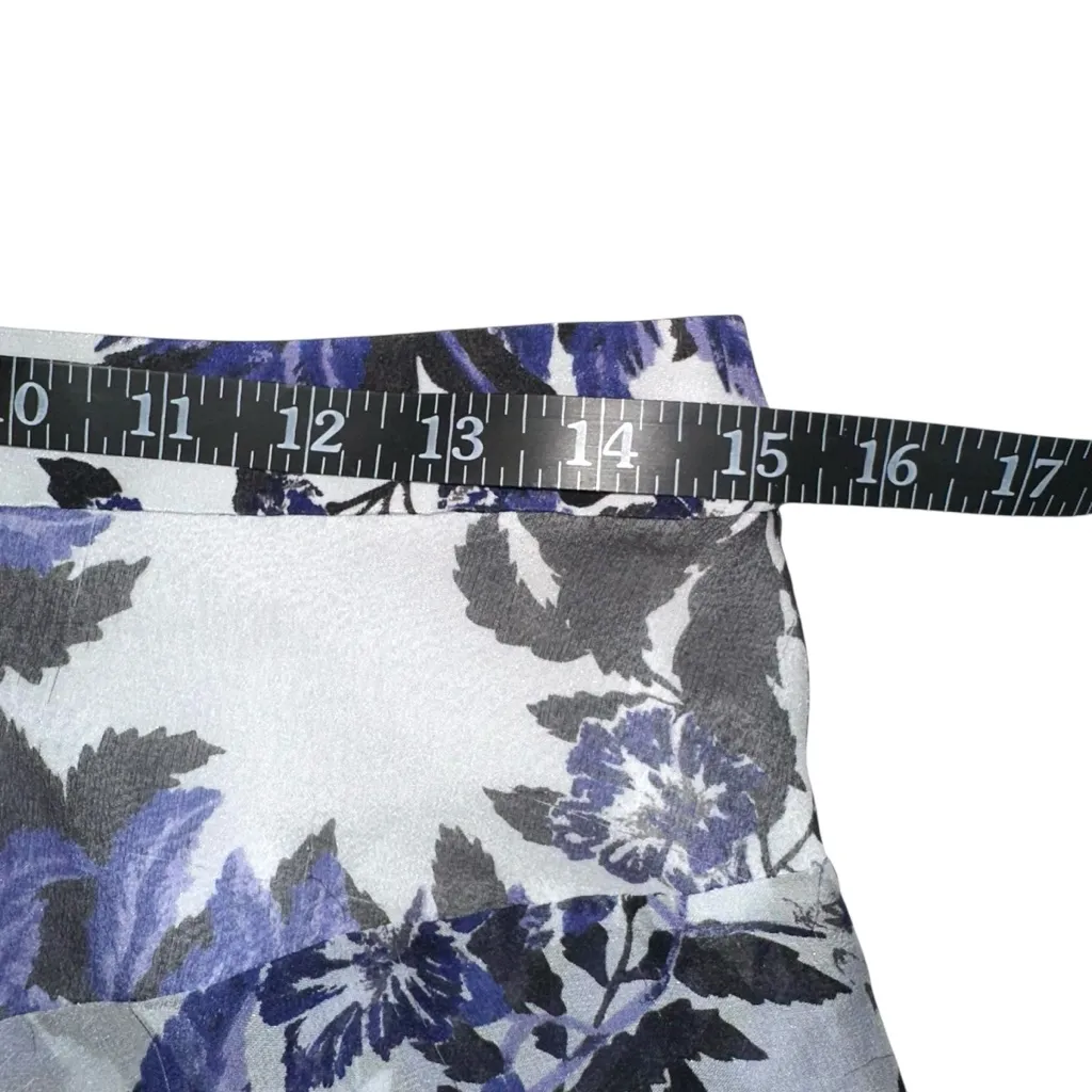 Rebecca Taylor Silk Tiered Blue and Black Ruffle Printed Midi Skirt 8 - Image 6