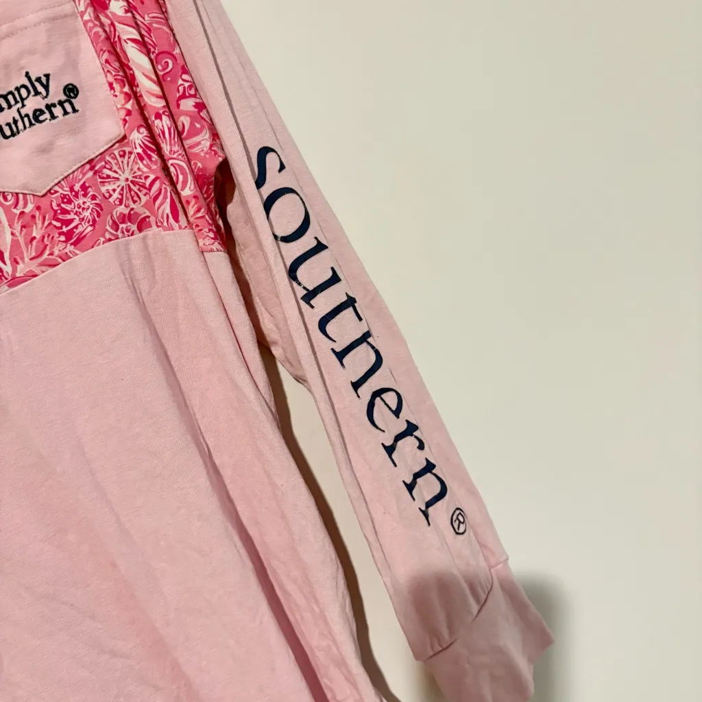 Simply Southern Seashell Long Sleeve Pocket Top‎ Pink size medium - Image 5