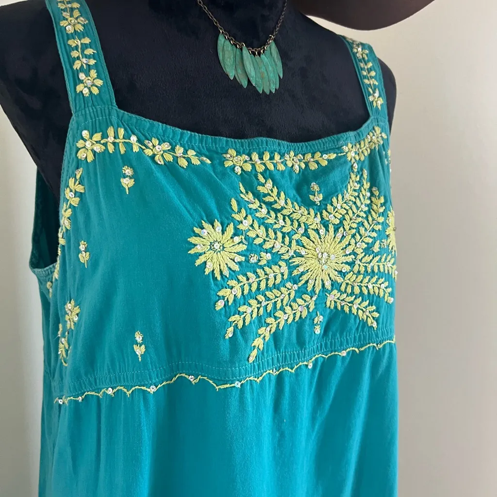 XL Teal Cotton Maxi Dress Blue - Image 2