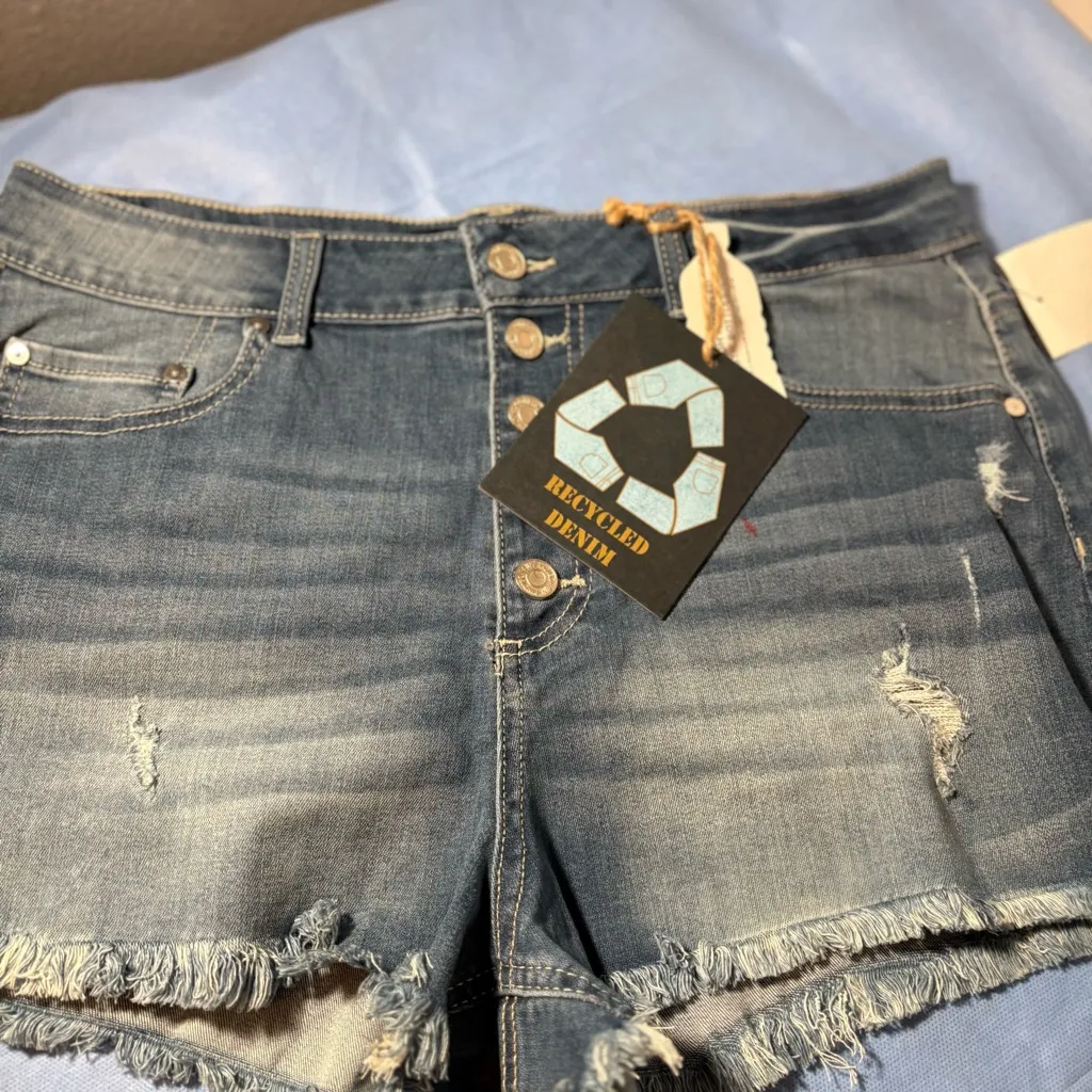 Indigo Rein Distressed Blue Jean Shorts - Image 2