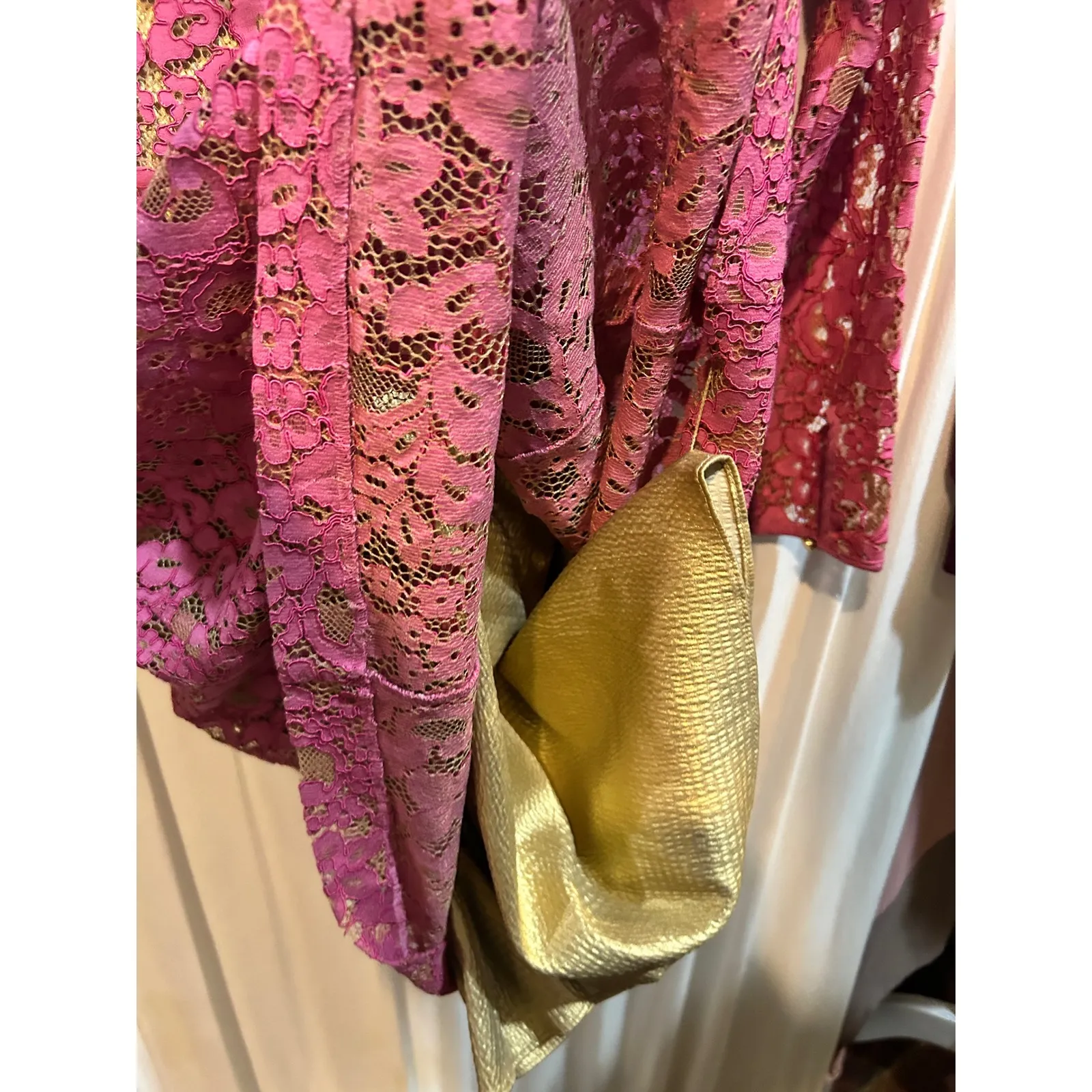 Juicy Couture Pink Gold Lace Lined Long Sleeve Party Mini Dress Size 4‎ - Image 8