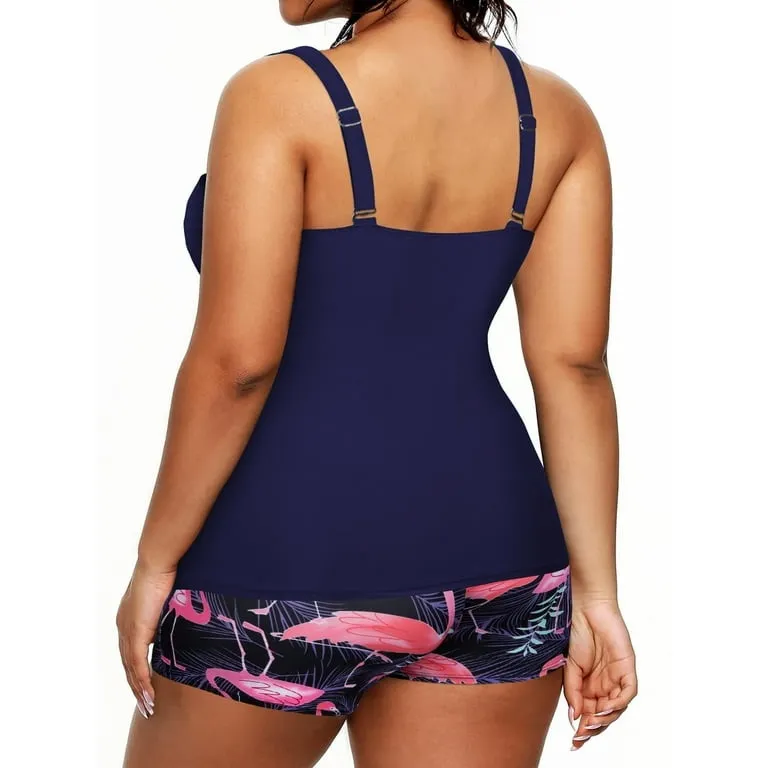 Rivelino Plus Size Two Piece Tankini Swimsuit V Neck with Boyshorts NWOT Pink - Image 2