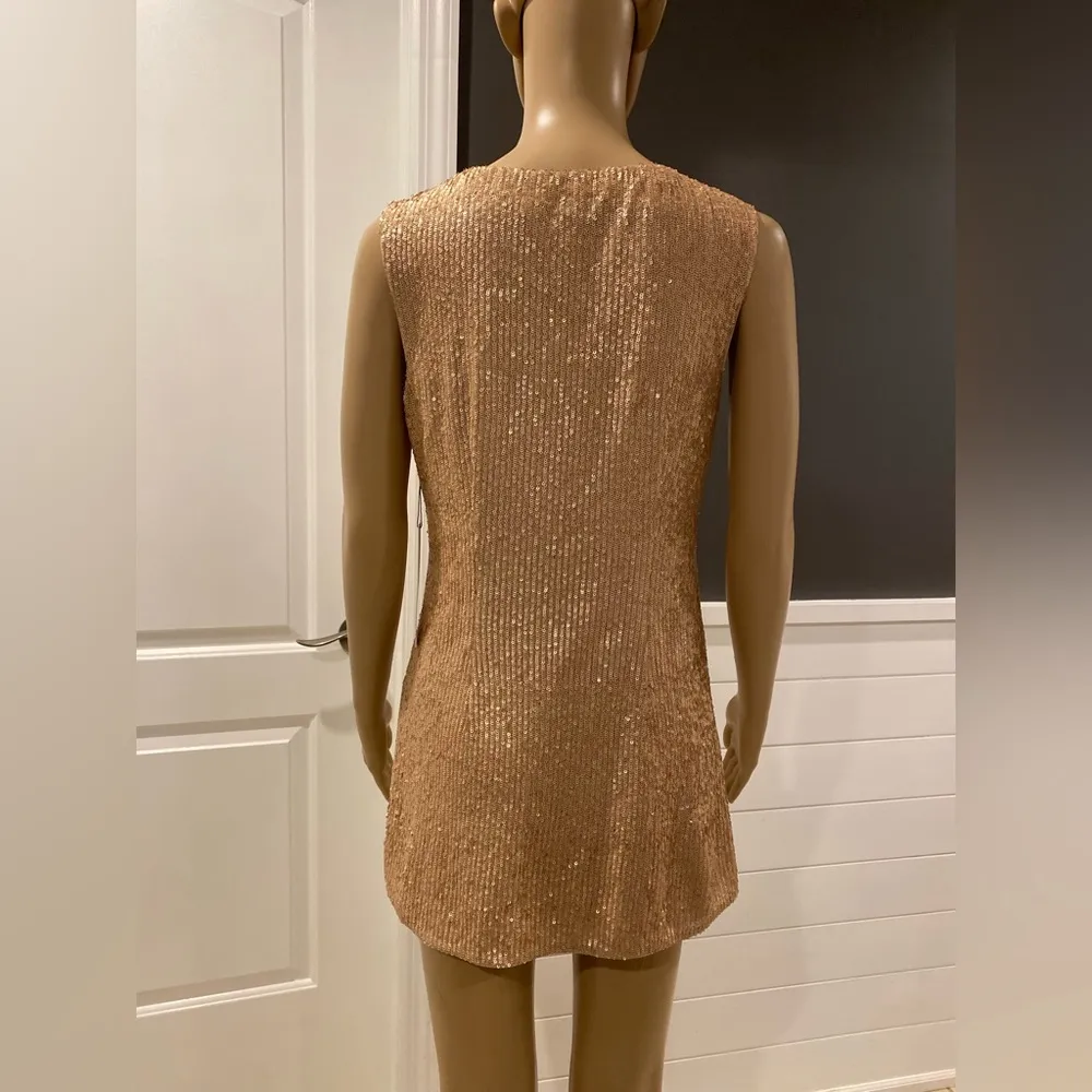NWT SUSANA MONACO Womens Soft Gold Sequined Tunic Top Blouse Mini Dress Size 4 - Image 2