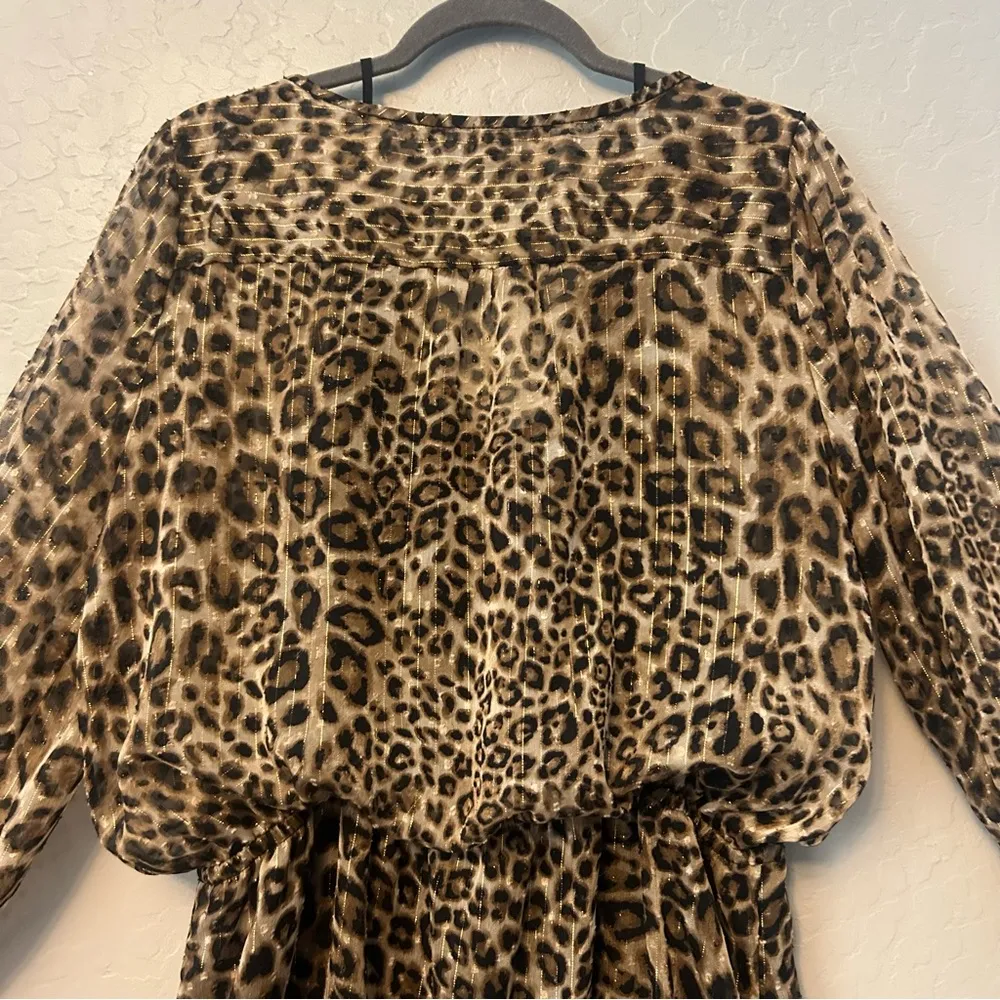 White House Black Market leopard animal print long sleeve blouson dress size 14 - Image 14