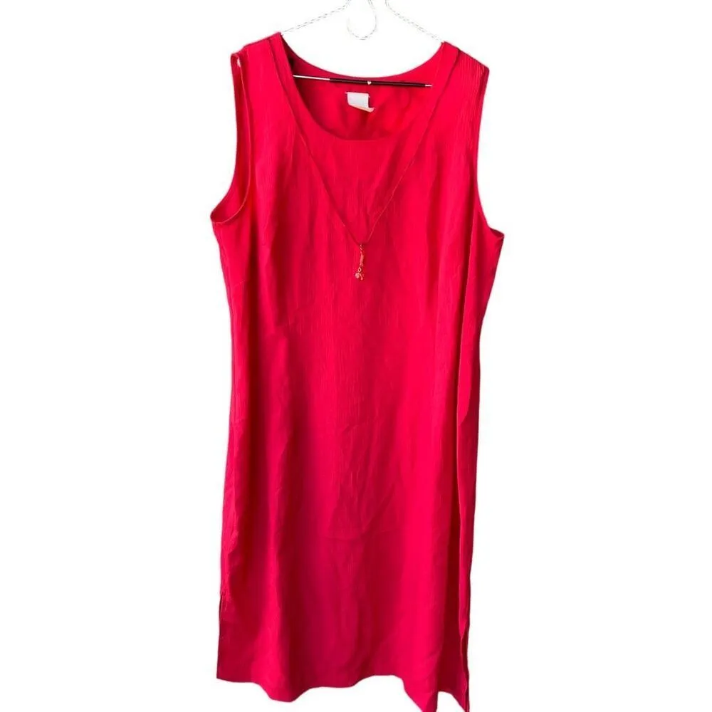 Vintage Lady Dorby size 18W. Tank top sheath dress. Button front top. Red - Image 3