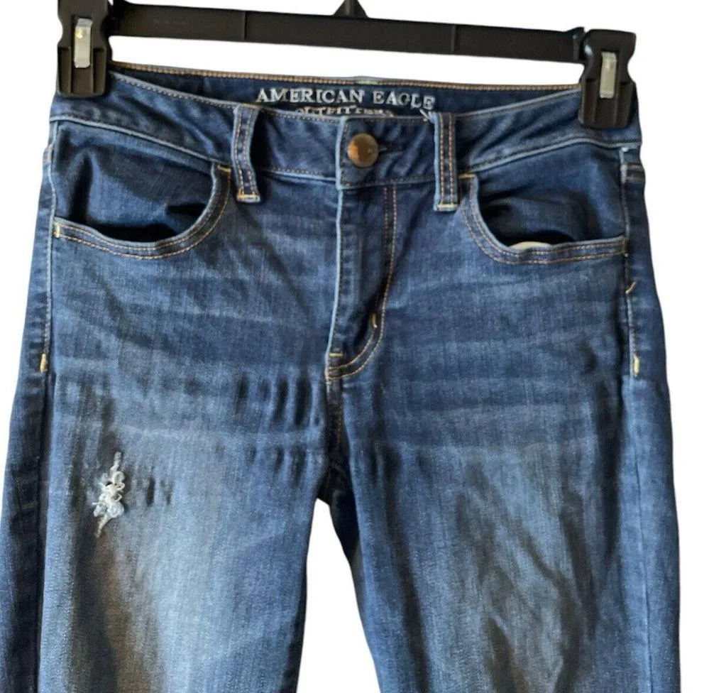 American Eagle Jeggings Womens Size 4 Long Jeans Super Stretch Denim Distressed - Image 5