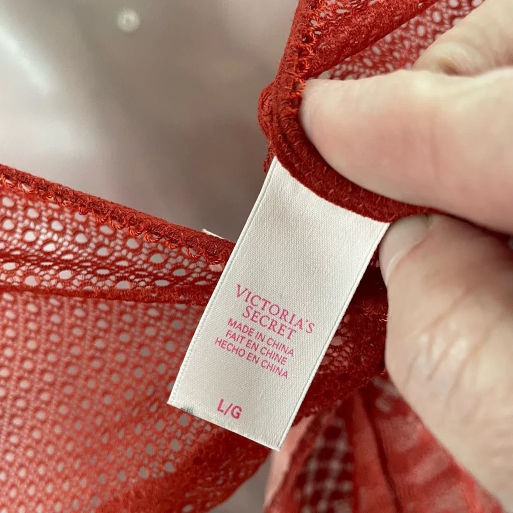 Victoria’s Secret Rust Red Orange Mesh Lace Lingerie Bodysuit L - Image 7