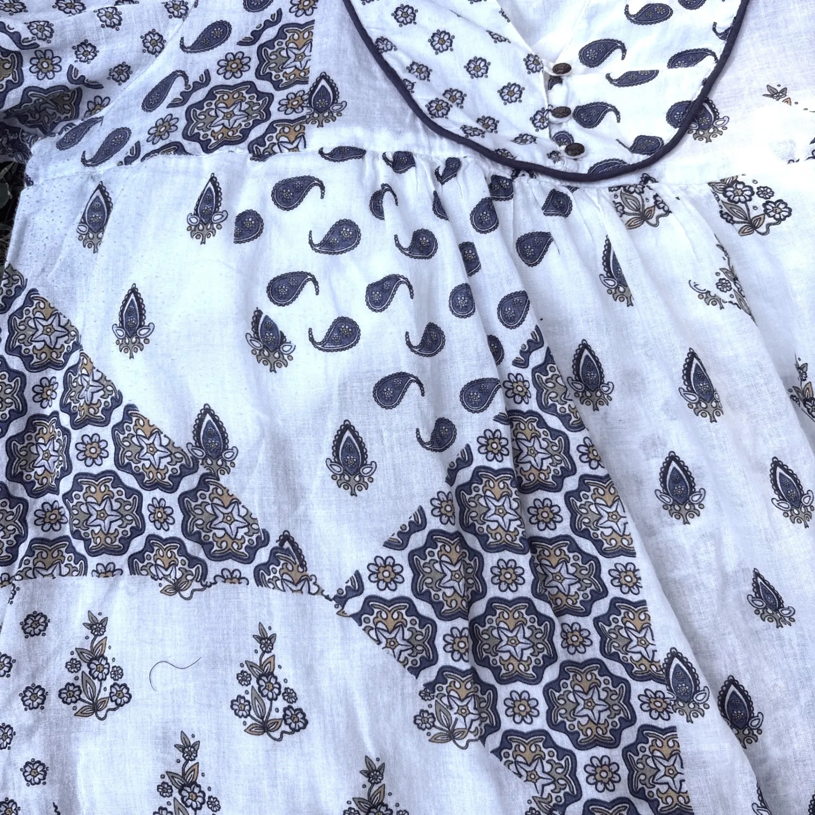 Zara TFR Paisley Print Dress Blue White Long Sleeve Bohemian Mini‎ Size L - Image 2