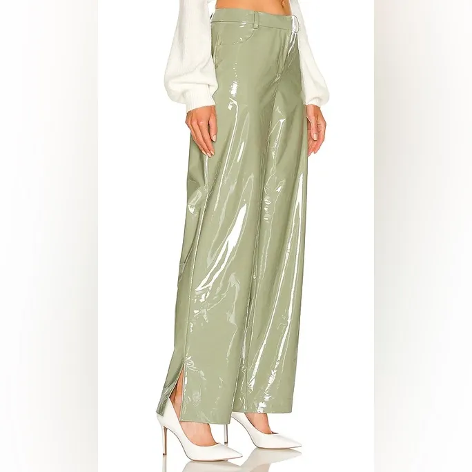 NEW Camila Coelho Revolve Cyrus Faux Patent Leather Pants Sage Green XS NWT - Image 3