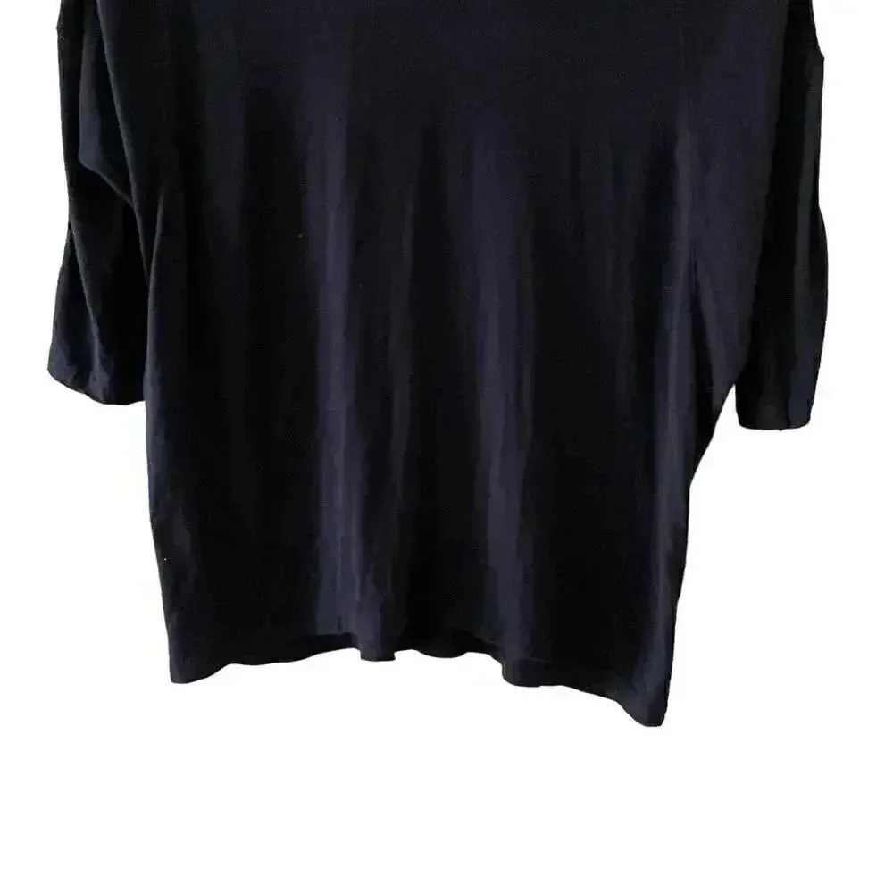 Zara W/B Collection Top 3/4 Sleeve Black Loose Fit Faux Leather Trim Sz S #1704 - Image 5