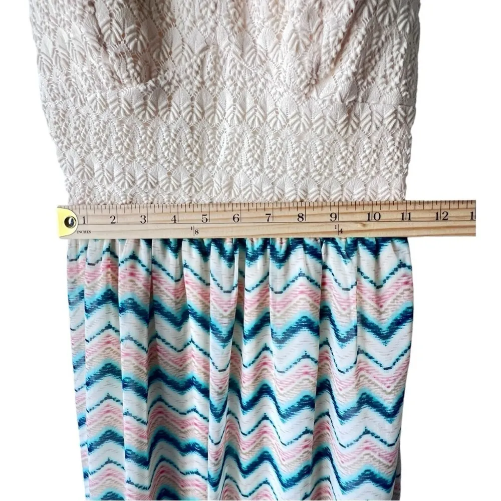 Women's maxi long print lance zigzag pattern trim lily rose sun dress cream S. - Image 8