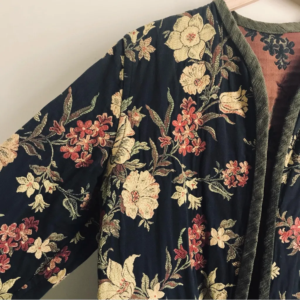 Vintage Indago Design Floral Tapestry Reversible Art to Wear Kimono Jacket Size M - Image 5