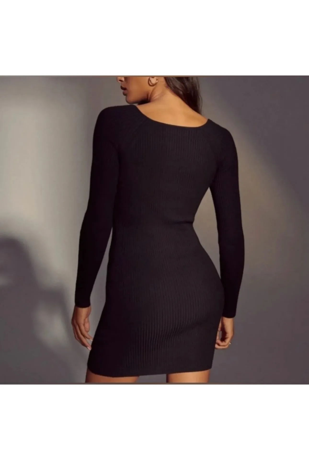 Abercrombie & Fitch Black Knit Ribbed Long Sleeve Mini Dress - Image 4