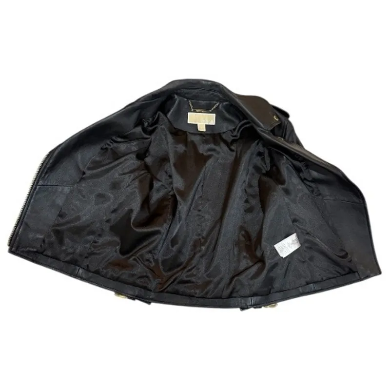 Michael Kors S Leather Short Sleeve Moto Jacket MK Biker Belted Zip Lamb Plongé - Image 9