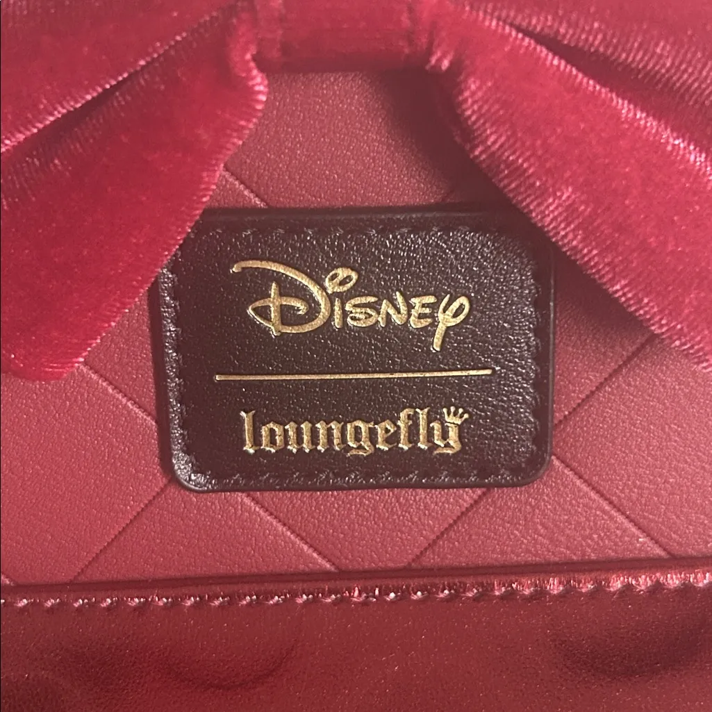 New Loungefly Disney Mini Mouse Burgundy Quilted Velvet Bow Mini Bag Wallet Set - Image 3