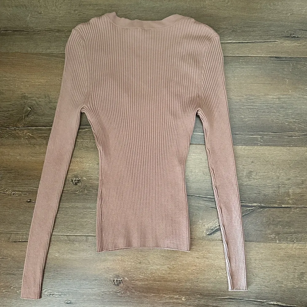 Declan Scoop Neck Rib Knit Long Sleeve Top in Beige Tan Size XS - Image 8